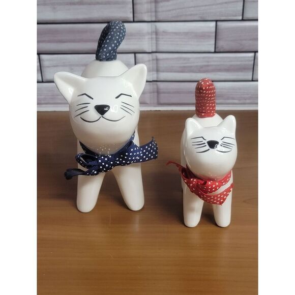 Set of 2 Enesco Smiling Cats - Picture 1 of 10